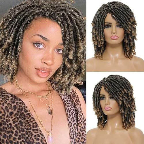 Magibrunette Short Twist Wigs 6 Inch Synthetic Braiding Wigs Mixed Color Dreadlock Wig For Black Women With Curly End Afro Synethetic Hair Braiding Wigs Daily Wigs(M1B/27) #TOP23