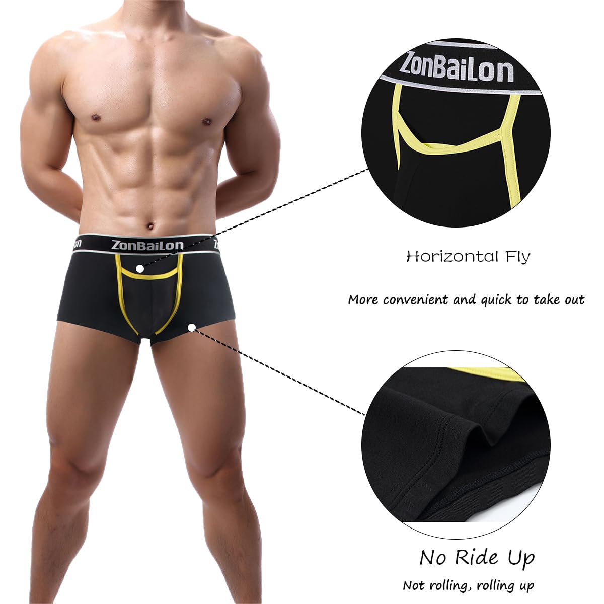 ZONBAILON Bambus Herren Unterwäsche Comfy Boxer Briefs für Männer Pouch Horizontal Fly