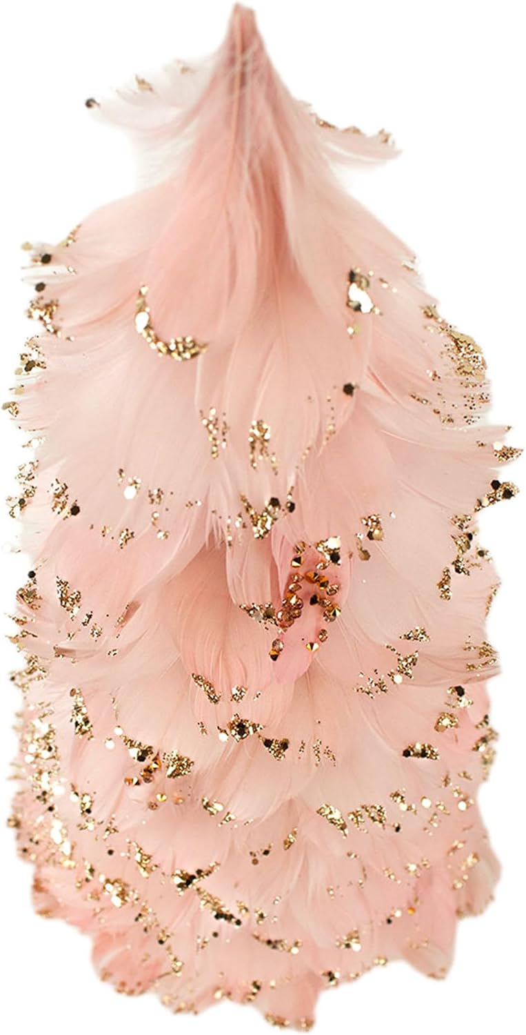 Zucker Feathers – Feathered Christmas Tree with Glittered Tips – Holiday Decoration – Festive Farmhouse Décor – Tabletop, Mantle Accessory or Window Display - Small, Pink