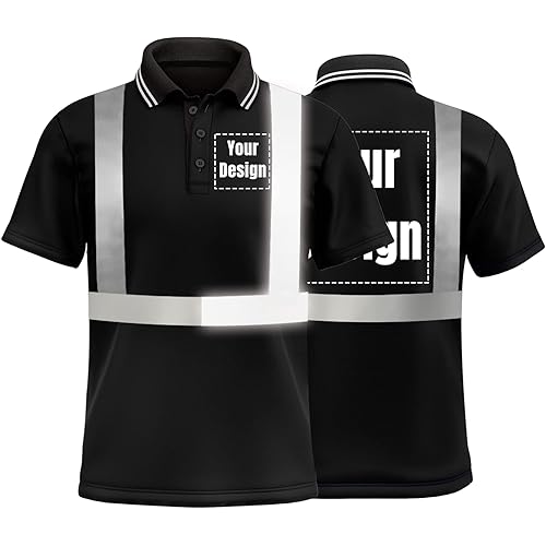 High Visibility Safety Polo Shirt with Reflective Strips Custom Your Logo Hi Vis Short Sleeve Shirt (L, Black - Style 3)