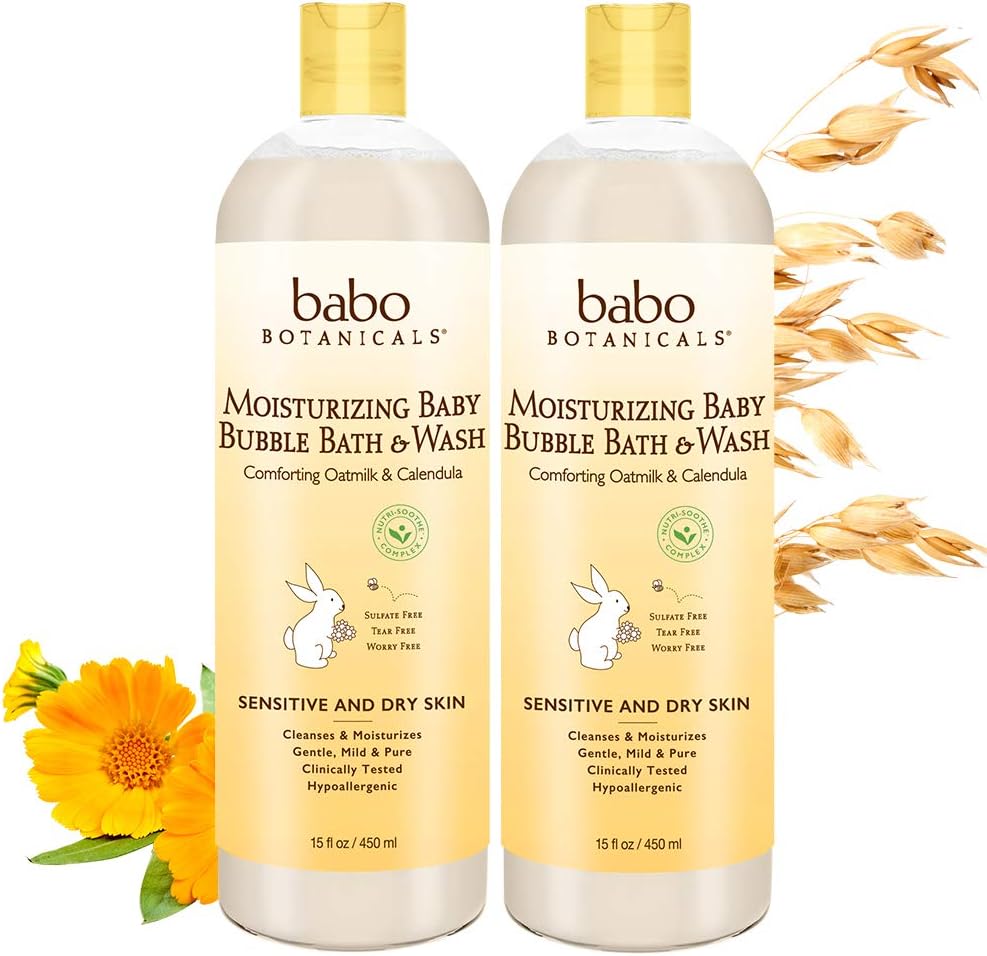Babo Botanicals Moisturizing Plant-Based 2-in-1 Bubble Bath & Wash - with Organic Calendula & Natural Oat Milk - For Babies, Kids & Adults with Sensitive Skin - Hypoallergenic & Vegan - 15 oz - 2-Pack : Everything Else