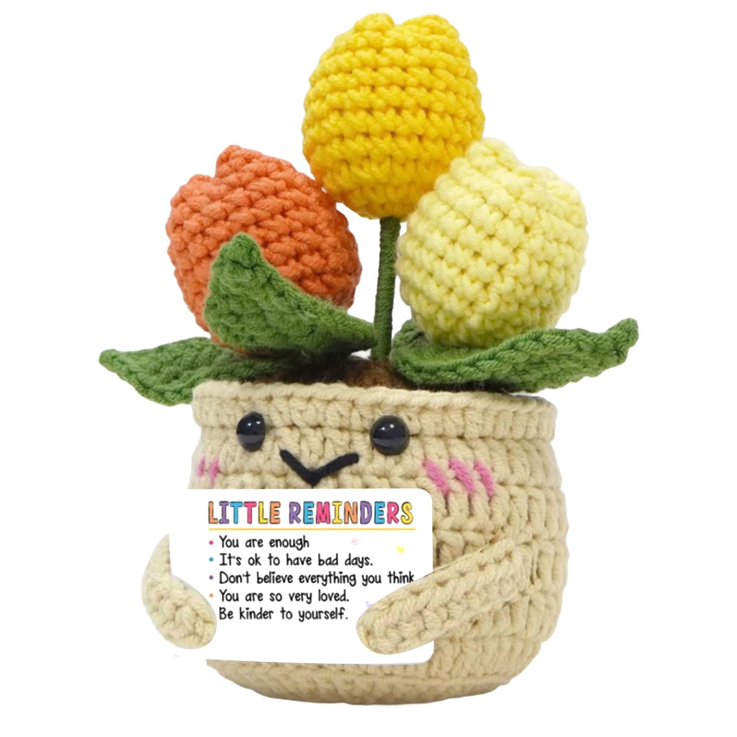 Emotional Support Gift, Handmade Positive Tulip Crochet Flowers with Encourage Card, Emotional Support Crochet Knitted Flowers, Small Potted Knitted Decorations for Coworker Employee Friends — image 1
