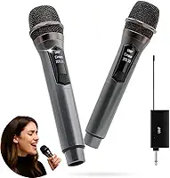 Kit 2 Microfones Sem Fio Duplo UHF, Microfone Karaoke, Dinamico, Microfone de Mão Profissional para Festas, Eventos, Aulas, Palestras, Igreja, Desempenho, Entretenimento Familiar - Final de Ano