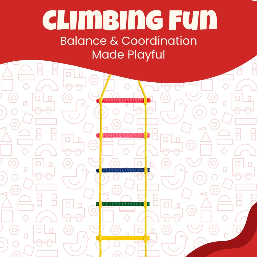 Skillofun Wooden Rope Ladder for Kids Indoor & Outdoor | Climbing Rope Ladder with Wooden Rungs for Swing Set, Tree House & Home Gym | Balance, Strength & Coordination Toy for Children Age 3+ Years 2