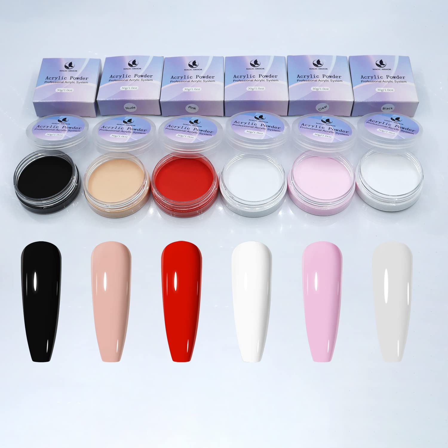 MAGIC ARMOR Akrylowy proszek do paznokci, 30 g, proszek akrylowy, łatwy do formowania, nie żółknie, profesjonalny proszek akrylowy do przedłużania paznokci akrylowych do domu i salonu (czarny)