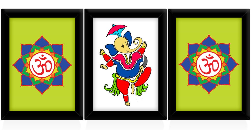 TIED RIBBONS Pack of 3 Ganesh Painting with Frame for Wall Decoration Home Pooja Room Office Bedroom (13.6 inch X 10.2 inch)-image-36