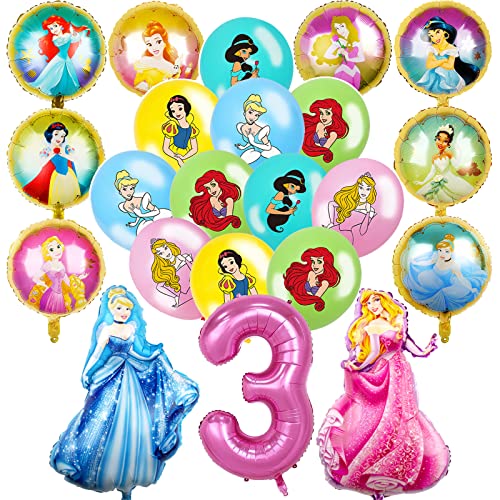 26 Pcs Party Balloons Cartoon Themed Birthday Party Foil Balloons Latex Balloons Party Decoration For 3Rd Birthday Party (Pink-3Rd) #TOP4