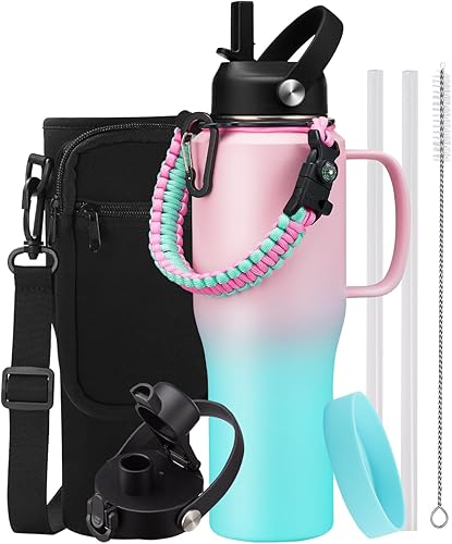 Miniatura 40 de Botella de agua de acero inoxidable de 32 oz - Mantiene fría durante 48 horas, caliente durante 24 horas, botella de agua aislada al vacío a prueba