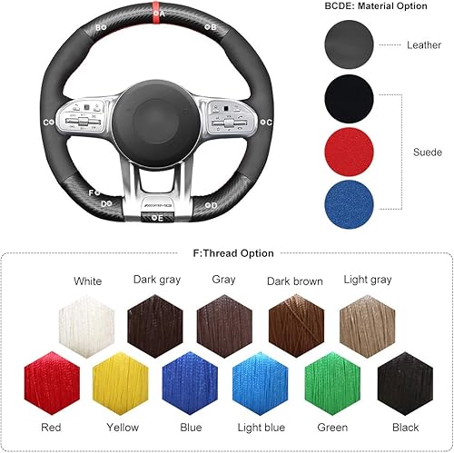 Miniatura 5 de MEWANT Fundas personalizadas para volante de automóvil de fibra de carbono y gamuza cosidas a mano para Mercedes-Benz AMG CLA CLS GLC GLE GLB S E