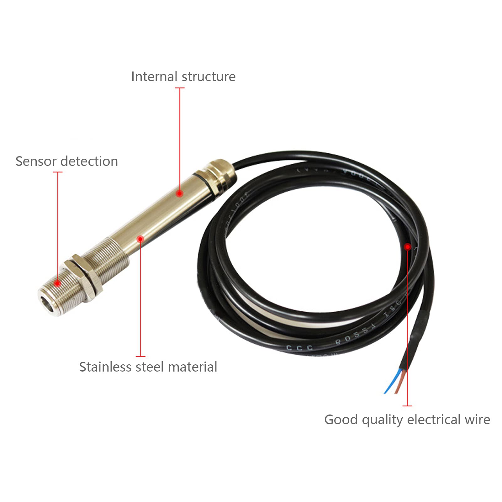 Temperatursensor, 1,5 M/59 Zoll DC 5–12 V Temperaturmesssonde, Tragbarer Fester IP65 Temperatursensor für Die Lebensmittelverarbeitung, Stahlschmelze