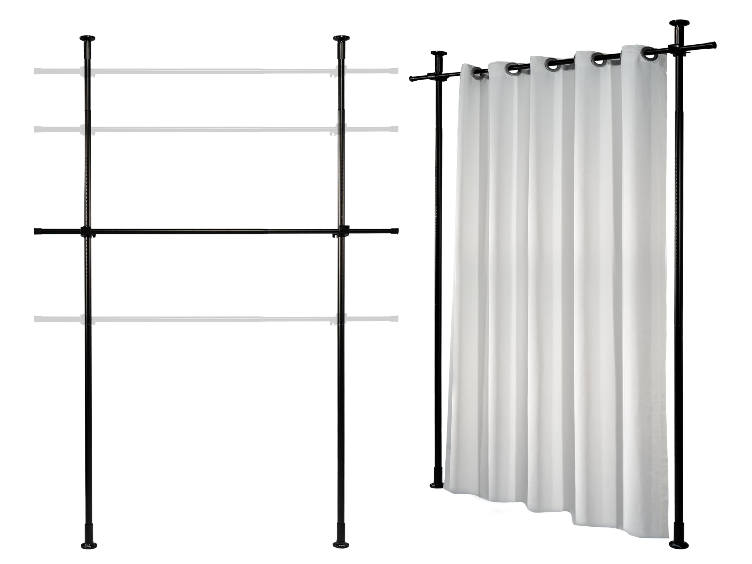 Raumteiler Paraventgestell Gardinenstange | Sehr Stabil & Flexibel Verstellbar | Paravent ohne Vorhang, Sichtschutz B 180 cm x H 300 cm, Schwarz