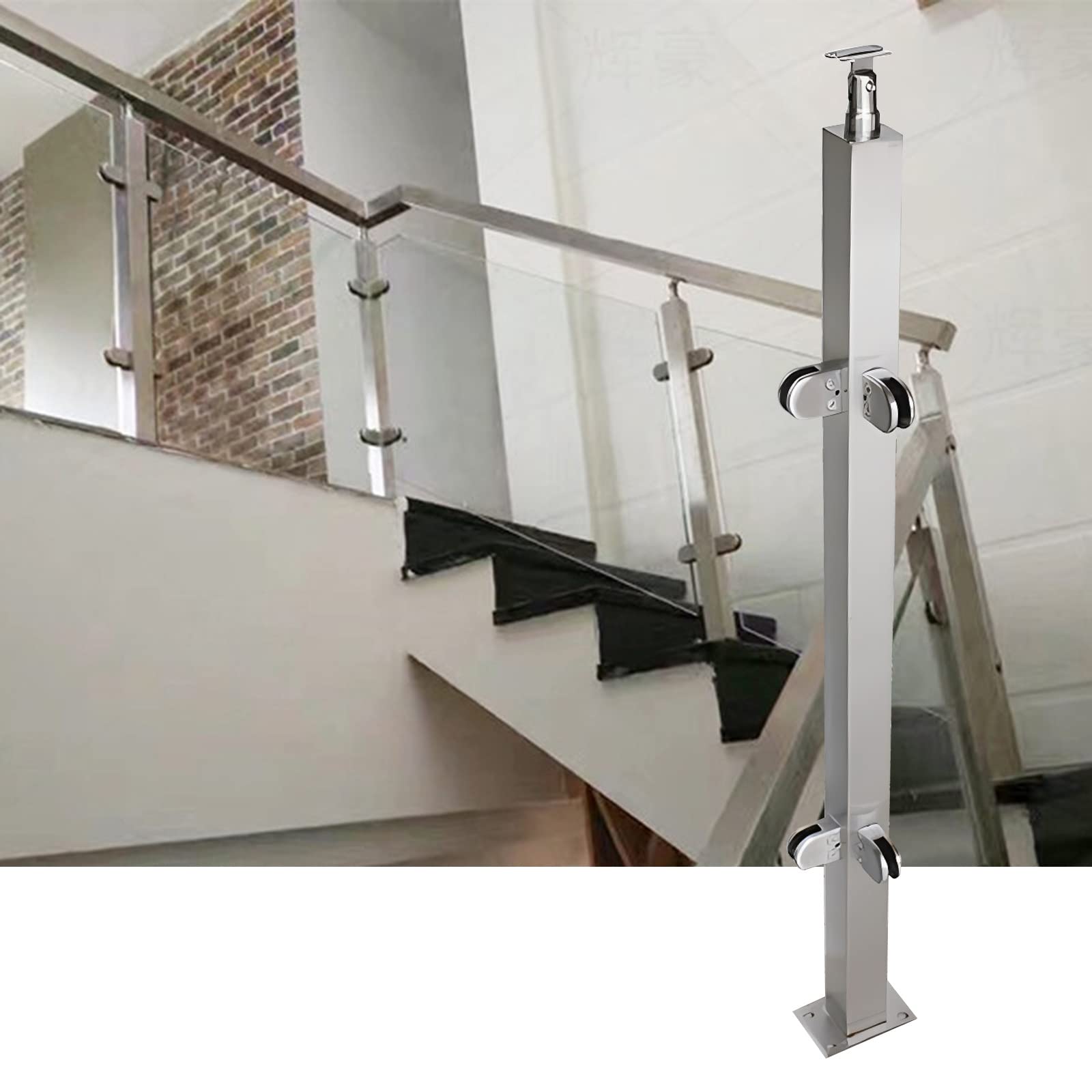 Système de balustrade argenté en verre avec poteau carré robuste de finition