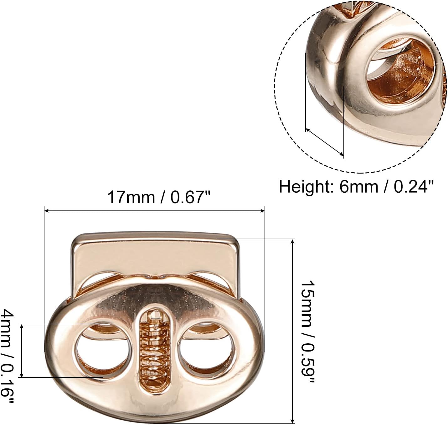 uxcell Spring Cord Lock End Toggle, 24Pcs Double Hole Spring Stopper Alloy Fastener Slider Toggles Clip for Drawstrings, Shoelaces, Bags (Gold,17x15mm)