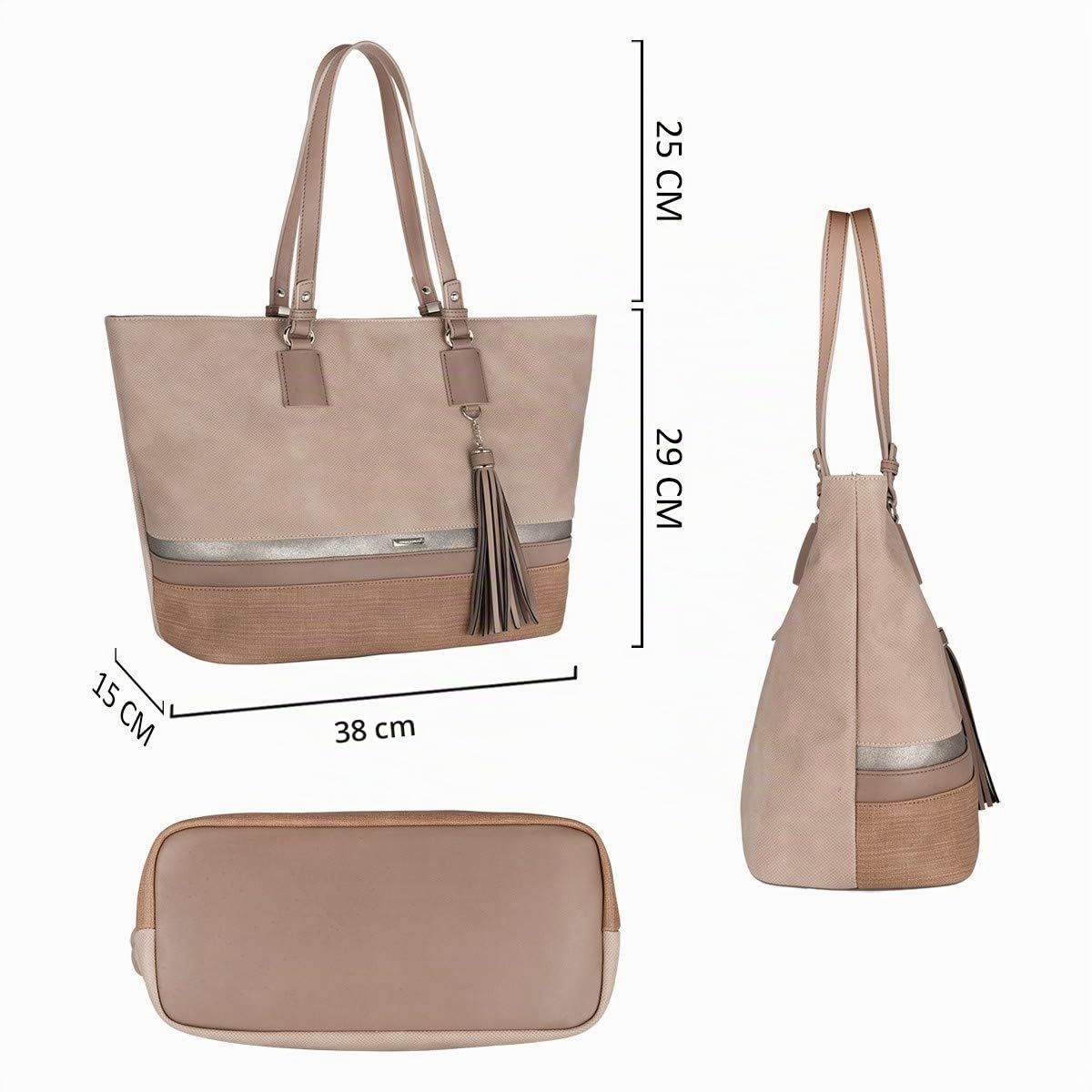 David Jones - Sac à Main Cabas Femme Grande Taille - Fourre-Tout A4 Grande Capacité Simili Cuir Toile Souple Imperméable - Tote Porté Epaule Anses Longues - Fille Cours Lycée Travail - Rose