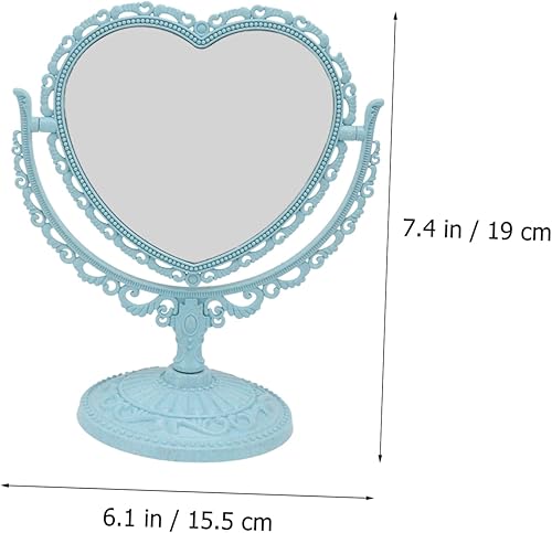 Miniatura 7 de Lurrose Espejo de tocador estético en forma de corazón, espejo de maquillaje de doble cara con espejo de mesa de 360 grados con soporte para baño,