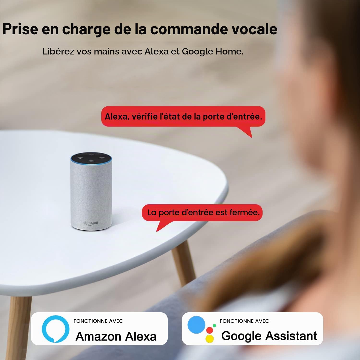 Capteur WiFi intelligent pour portes et fenêtres, alarme de porte et fenêtre, capteur intelligent de contact de porte et de fenêtre pour la sécurité de la maison compatible avec Alexa. 4PCS