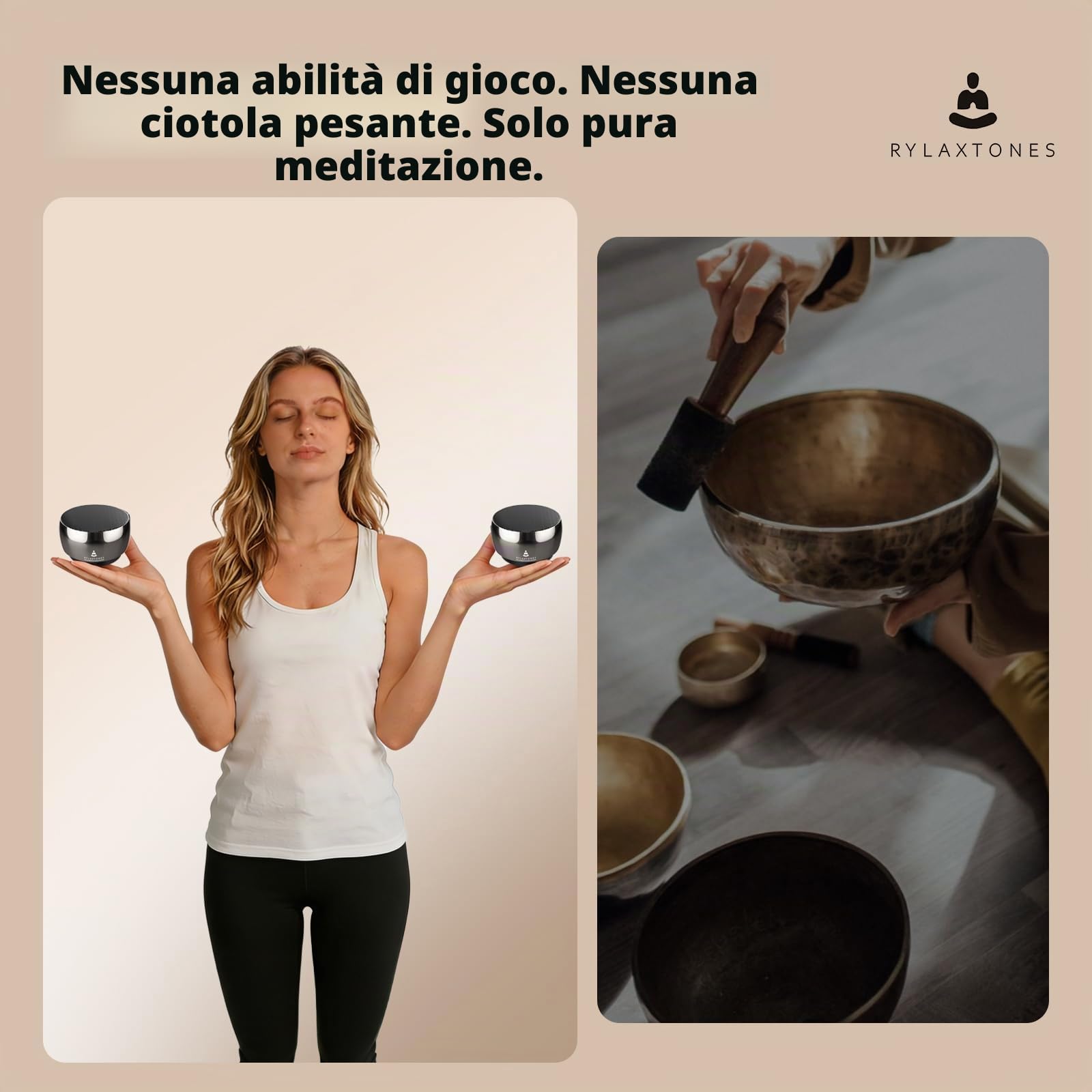 Sistema di meditazione Rylaxtones 8 tipi di suoneria tibetana per meditazione, consapevolezza, bagno sonoro, guarigione dei chakra, sollievo dallo stress, terapia del suono, pratica yoga e altro