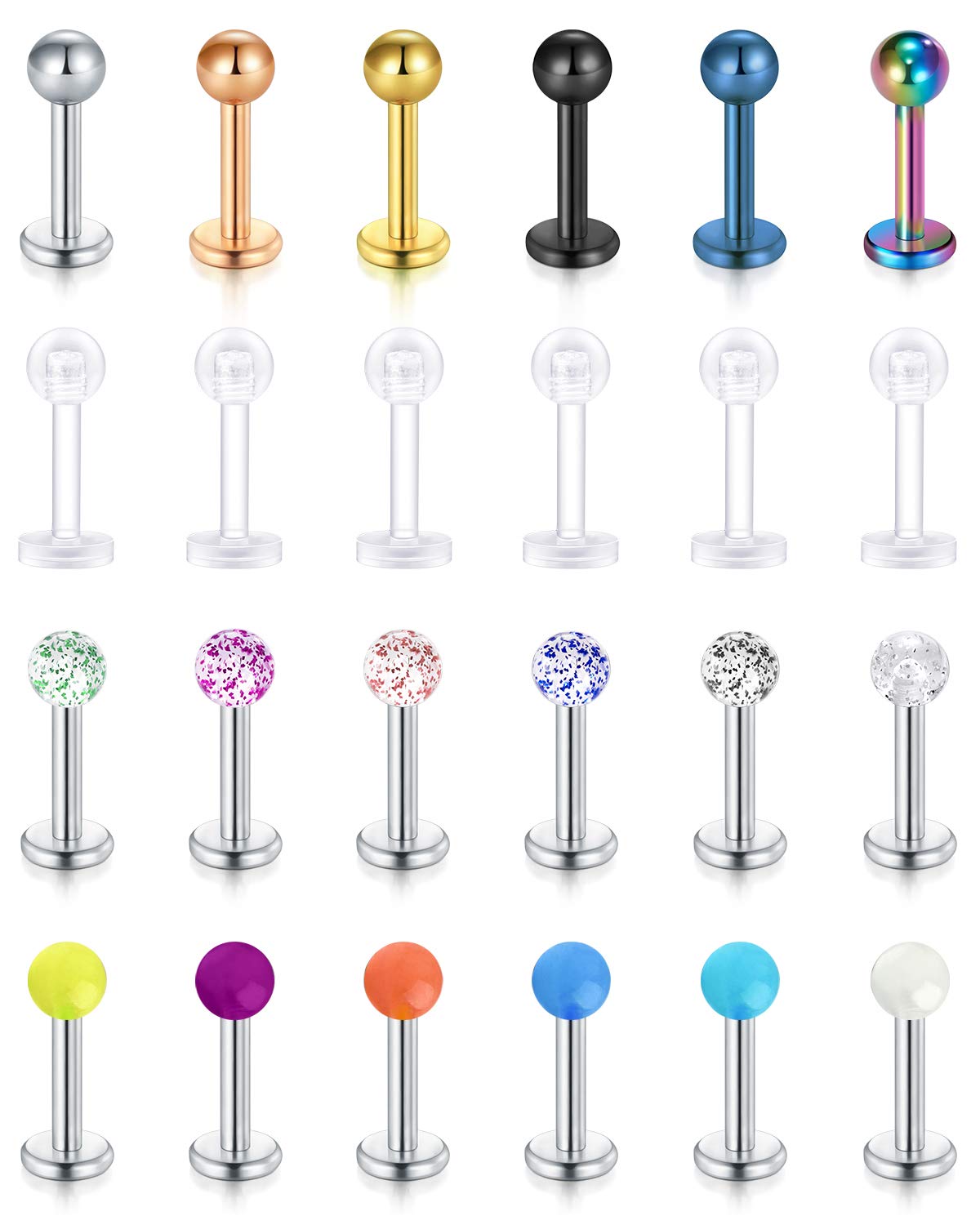 RajnardPiercing Tragus hélix transparentes Piercing labio acrílicas flexibles e invisibles para el trabajo en la escuela