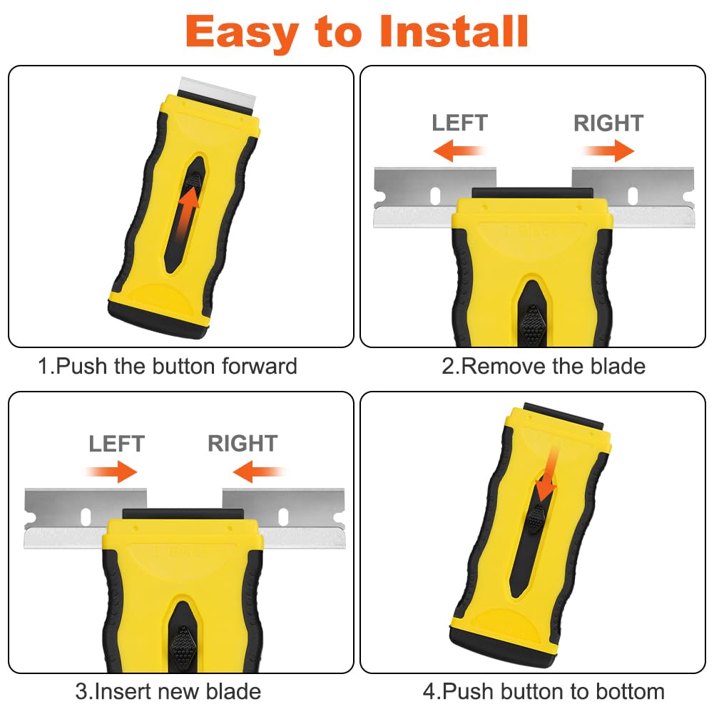 Flintronic 1 Raspador Vitroceramica, Rasqueta Vitroceramica con Cuchilla Retráctil, Rasqueta Multiusos Profesional con 10 Cuchillas para Ventanas, Espejos, Azulejos Limpieza (Amarillo)