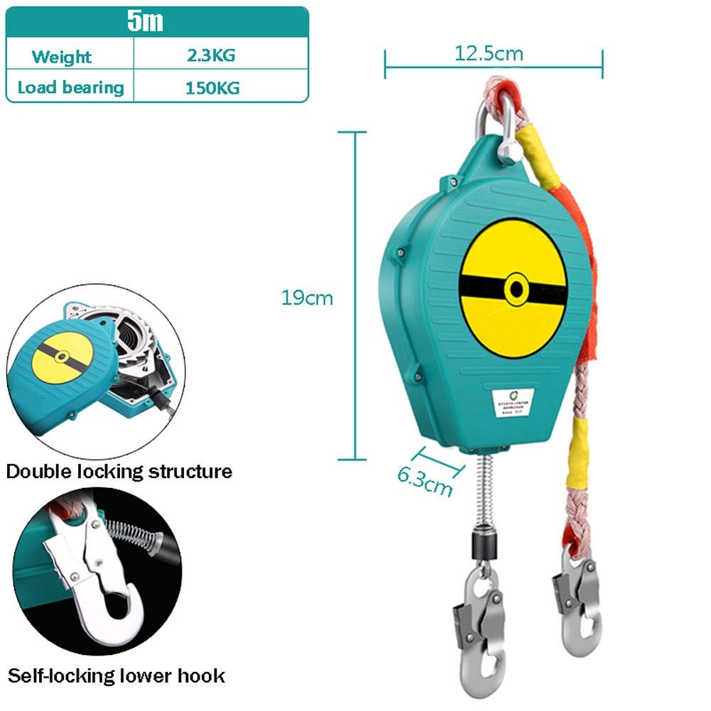 Antichute Rappel Automatique, Protection Antichute Profession Rétractable Équipement de Prévention des Chutes, Charge Maximale 150kg, Ideal pour Toiture et D’échafaudage5m