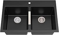 Kraus Quarza KGD-433B 33-Inch Black Onyx 50/50 Double Bowl Granite Kitchen Sink - Drop-In/Undermount Quartz Composite
