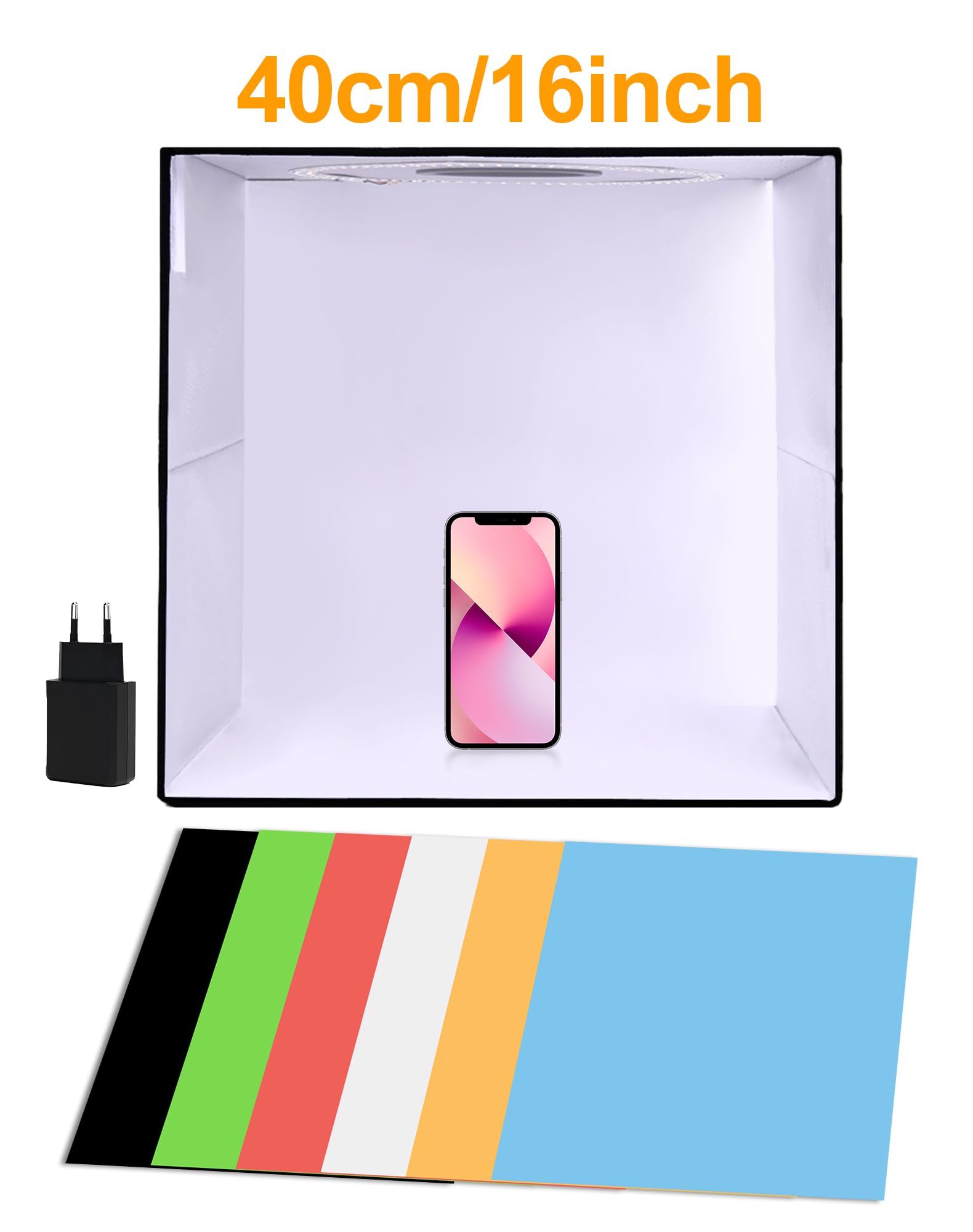 STN Caja De Luz Fotografía 40cm 160 Leds Brillo Ajustable Portátil Light Box con 4 Fondos