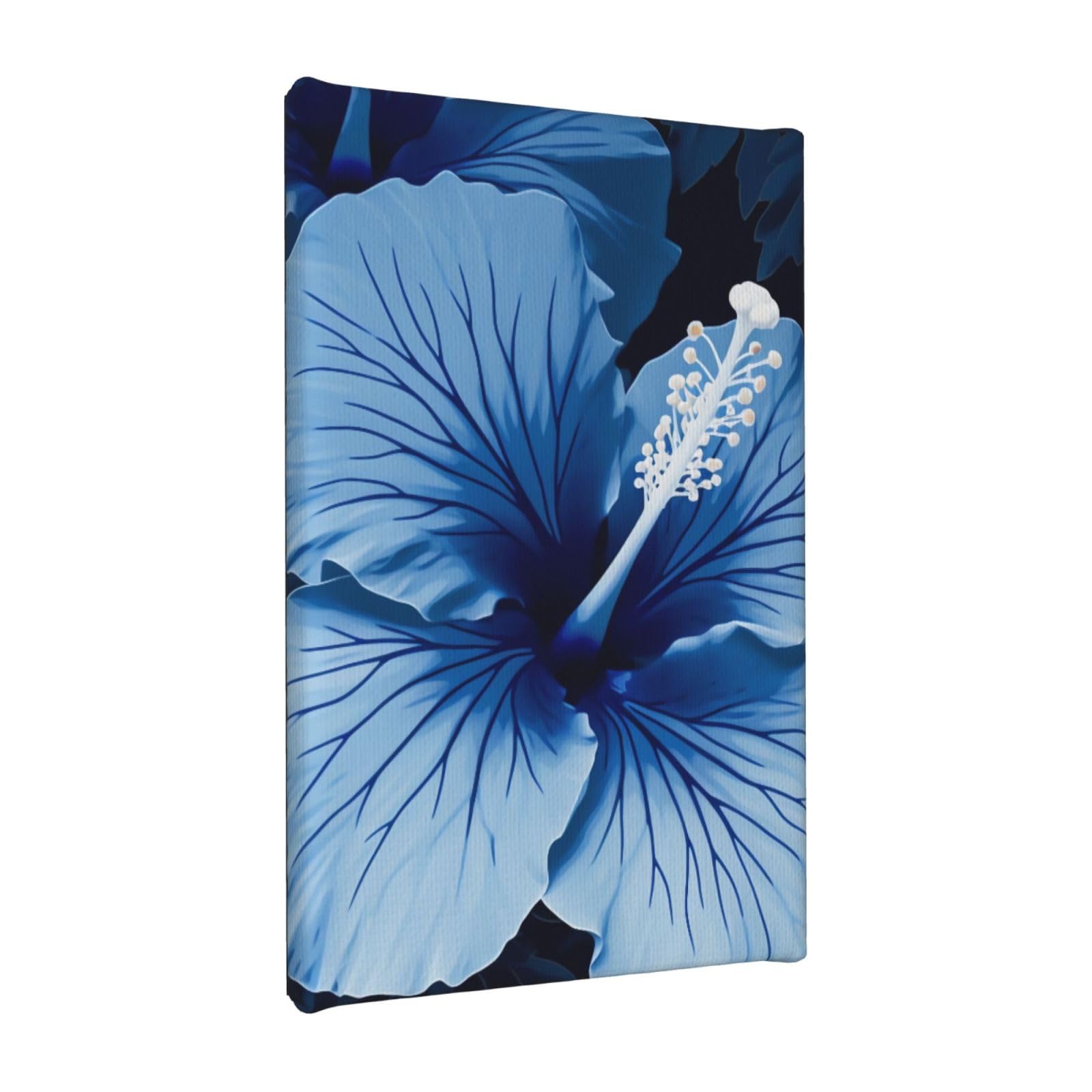 YKLJG Blue hibiscus Printed Wall Art Canvas Painting 20x30 CM Wooden Framed Picture Painting Artwork Prints for Bedroom Kitchen Home Office Decor