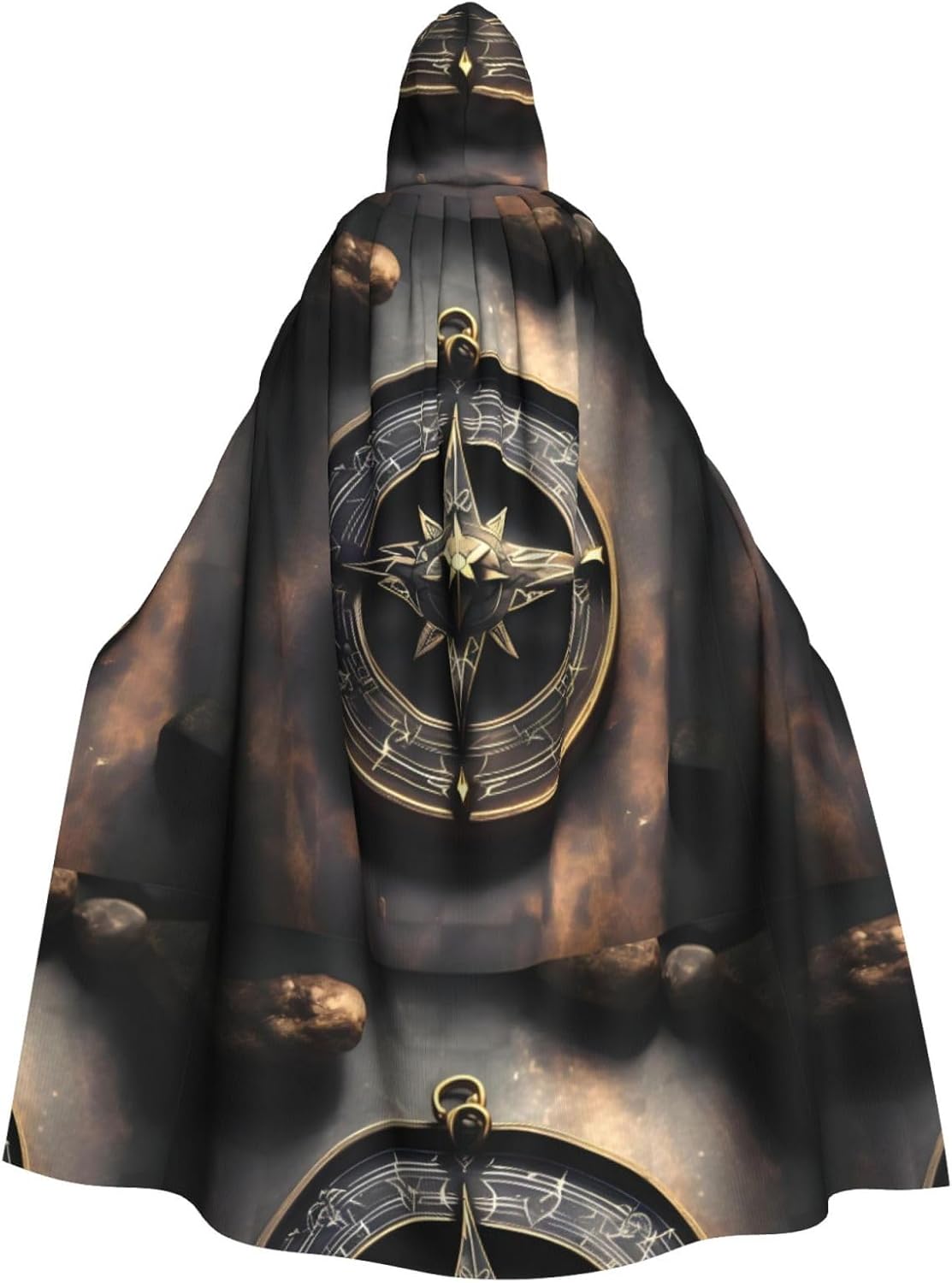 Magical Design Norse Runes Compass Men Women Halloween Role Play Party Decoration Hooded Poncho Black