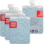 Nom Nom Kids | Reusable Smoothie Pouches | Reusable Yoghurt Pouches | Larger Capacity for Children and Teens or Adults | 250ml Squeeze Pouches x 4 | BPA Free | Side Fill | UK Designed