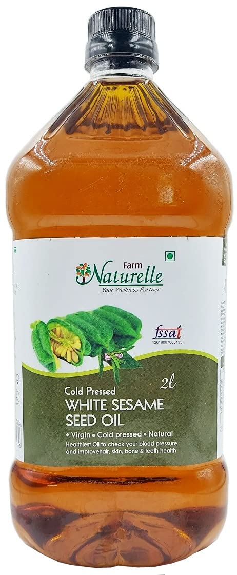 Farm Naturelle 100% Pure & Unrefined Cold Pressed White Sesame (Gingelly) Oil – 2L Plastic Bottle | Kolhu/Kacchi Ghani/Chekku | Natural Daily Cooking Oil | Chemical-Free | Rich Aroma & Flavour