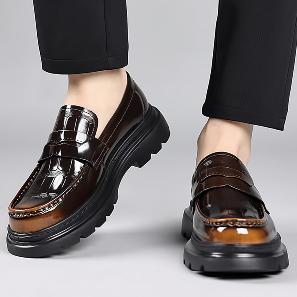 Mocasines de Cuero con Plataforma y borlas para Hombre Zapatos De Vestir Punta Redonda Modernos, para Negocios Negocios, Bodas