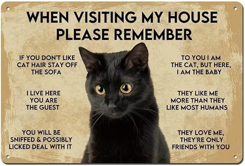Yunking Nb-102 When Visiting My House Please Remember Vintage Wall Decoration Cat Rules Metal Sign Black Cat Apartment Decor Cat House Decor 8X12 Inch Funny Posters Retro Room Decor