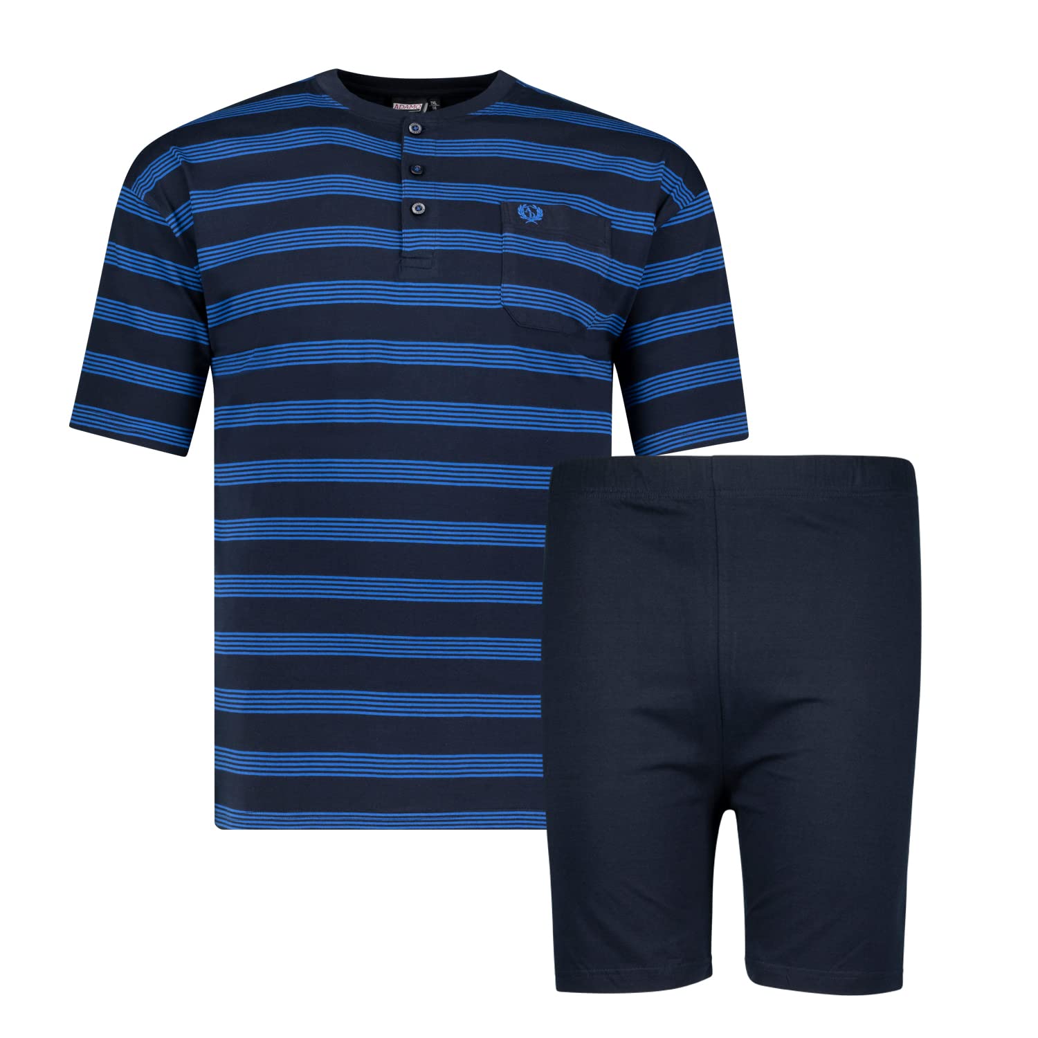 ADAMO Serafino Pyjama kurz gestreift in Navy für Herren in Übergrößen 2XL bis 10XL