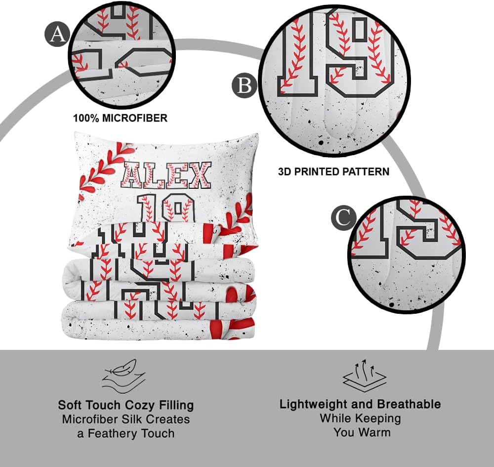 Custom Baseball Bedding Set - Twin, Full, Queen, King - Ultra-soft & Light Quilt, Printed Baseball Bedspread & Comforter - Boys' Sports Bedroom Decor