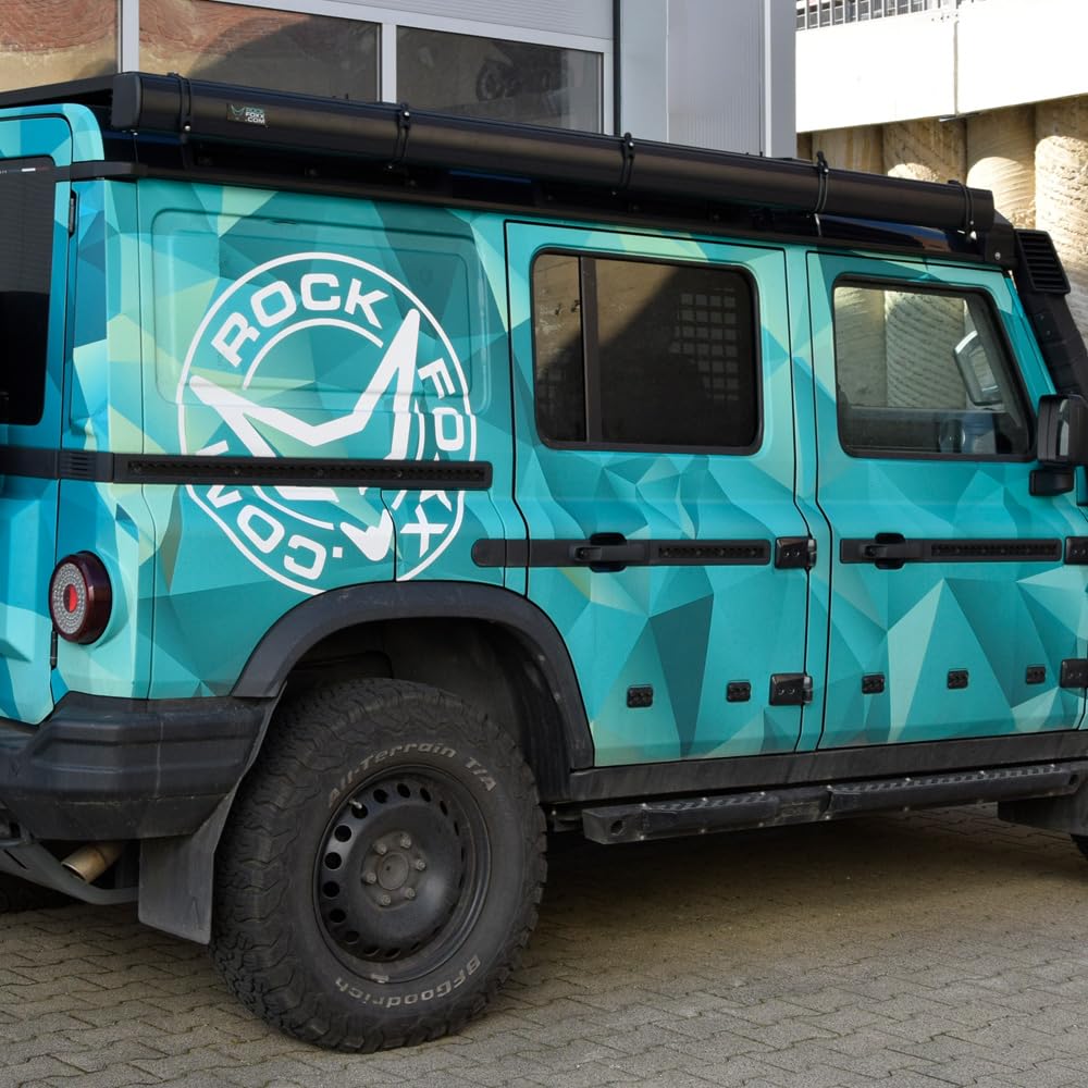 ROCKFOXX Auto Seiten Markise 250x250 cm, Mit LED-Beleuchtung, Nur12kg Eigengewicht - Wasserdicht 600D Polyester