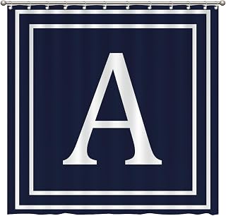Bathroom Shower Curtains with Hooks 72x72 Inch,Navy Blue Background White Letter Monogram Alphabet Initial A Shower Curtain Waterproof Fabric Bath Shower Curtain for Bathroom Bathtubs Decoration