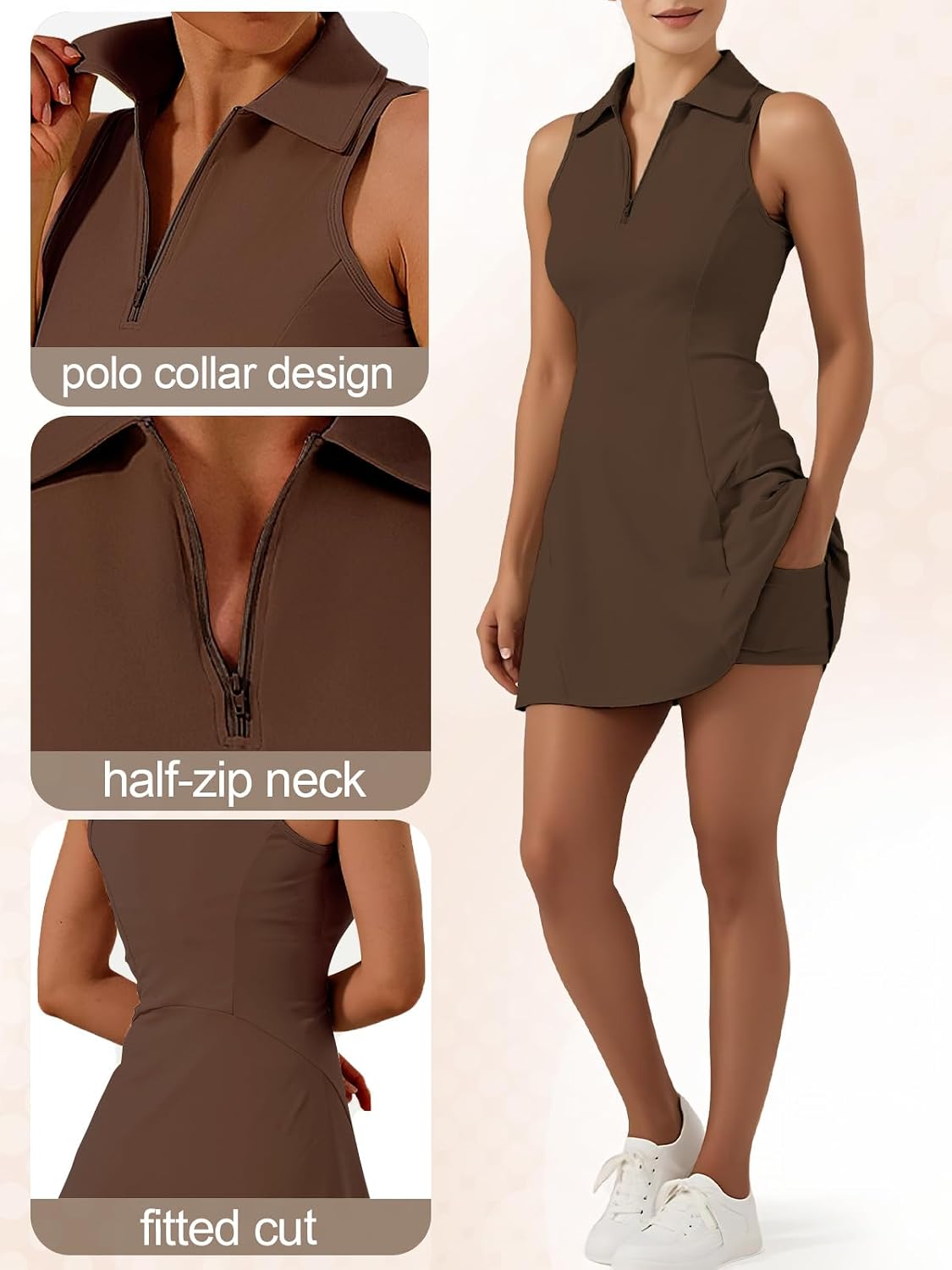 Tennis Dress for Women Sleeveless Athletic Dress with Shorts 2Pockets Zip Up Polo Golf Outfit Workout Casual
