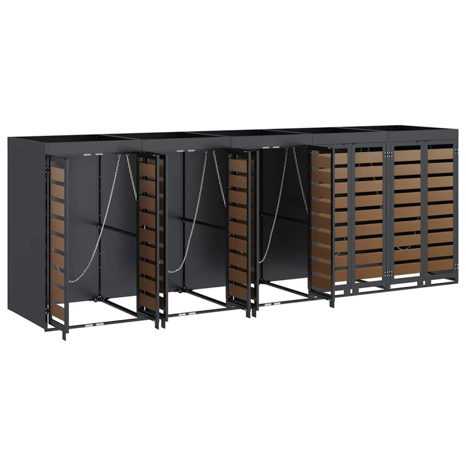 Pojemnik na odpady do wózka 5 x 120/240 l – stalowy pojemnik na śmieci w kolorze antracytowym (340 x 77,5 x 121,5 cm), możliwość rozszerzenia, wentylowany, z drzwiami magnetycznymi i dachem na rośliny