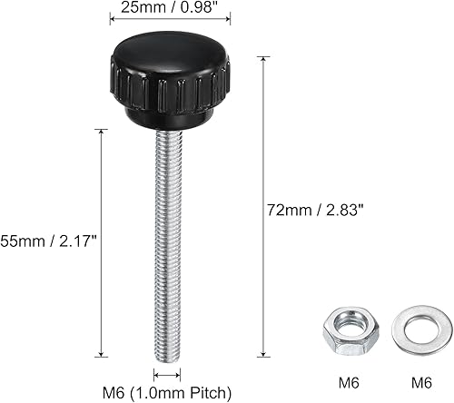 Miniatura 22 de uxcell Juego de 4 perillas moleteadas, tornillos de pulgar con tuercas y arandelas, rosca macho métrica M6 x 1.378 in, cabeza de plástico de 0.984