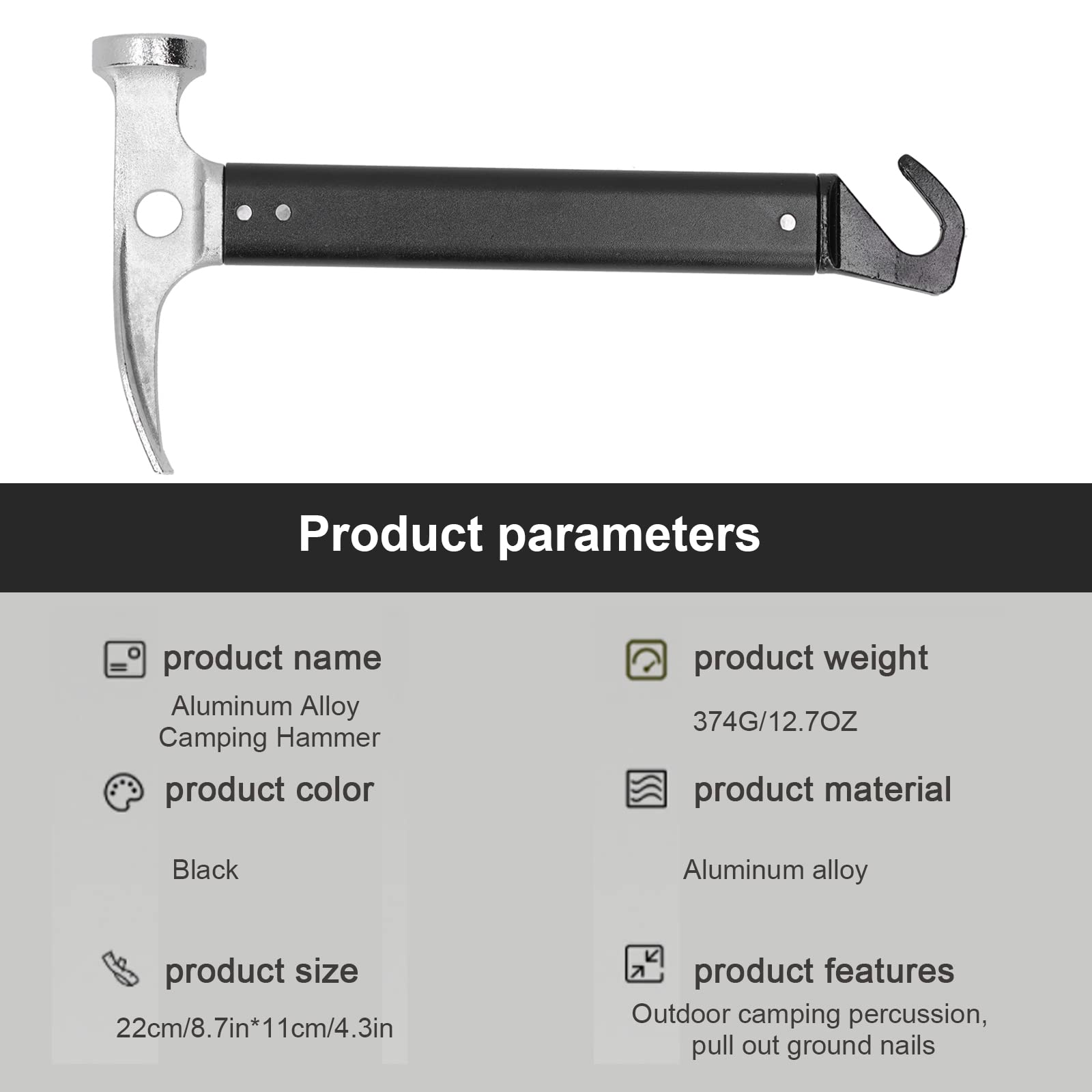 OUKENS Marteau de Camping, 22cm Piquet de Tente extracteur, Maillet en Alliage d'aluminium, Mini Outil extérieur Portable, Marteau De Tente Outil Multifonctionnel pour intérieur et extérieur