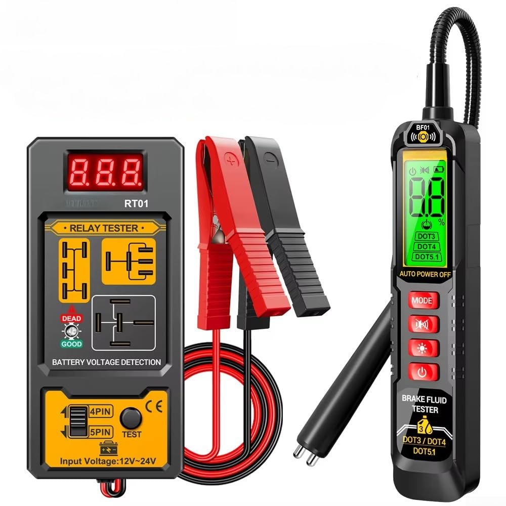 RT01 Testeur de relais automobile, analyseur de relais pour systèmes 12 V et 24 V, testeur de batterie de voiture, capteur de circuit de moto avec affichage numérique (RT01-BF01)