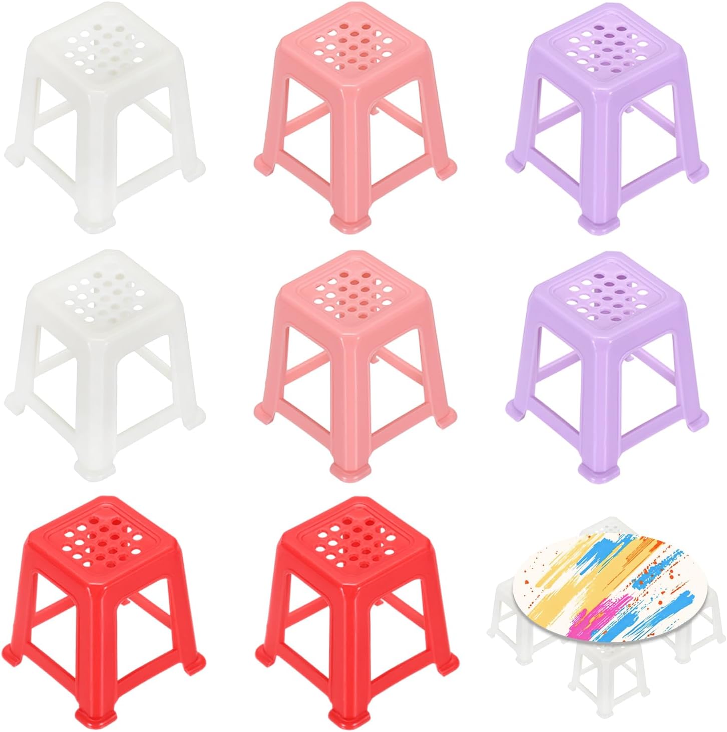 PATIKIL 8Pcs Mini Canvas Stands for Painting, Plastic Small Mini Canvas Stands Feet Risers Non-Slip Height Support Lift Paint Pouring Supplies, White/Pink/Purple/Red