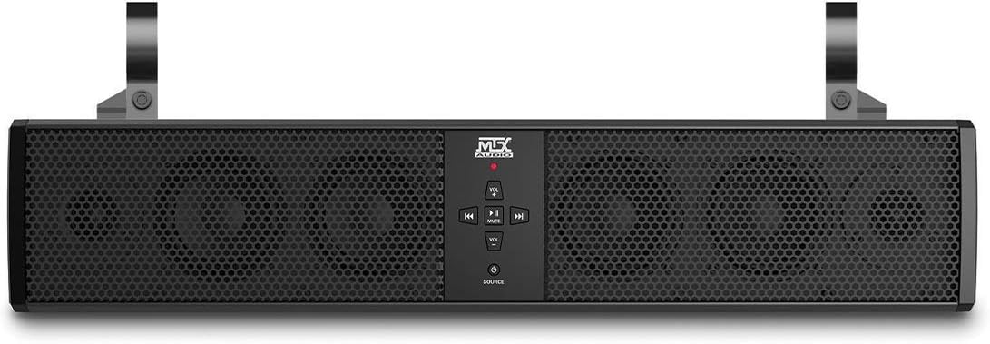 MTX MUD6SPBT Mud Series Universal Weatherproof 6 Speaker ATV UTV Motorcycle Boat Bluetooth Enabled Sound Bar with 3.5mm Aux Input and Output, and Mounting Clamps, Black