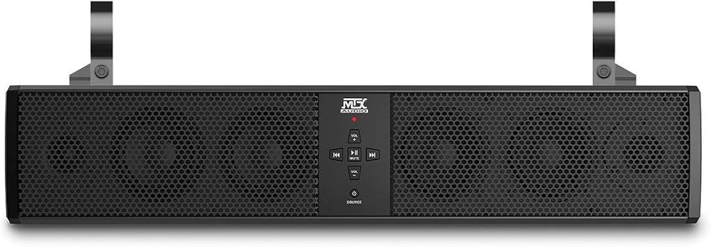 MTX MUD6SPBT Mud Series عالمي مقاوم للعوامل الجوية 6 مكبر صوت ATV UTV Motorcycle Boat Bluetooth Enabled Sound Bar مع 3.5mm Aux Input and Output، and Mounting Clamps، Black