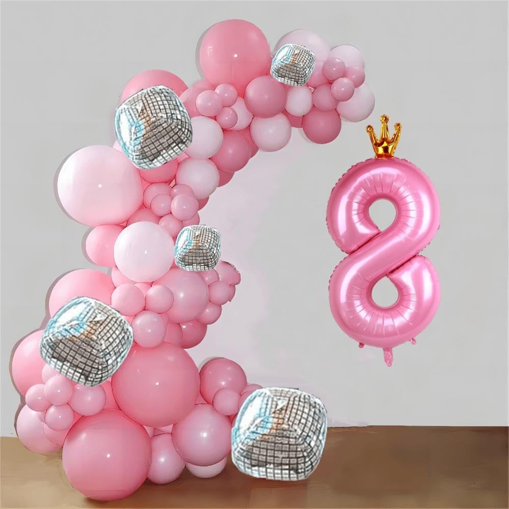 Pink Number 8 Balloon with Crown, Princess 8 Balloon Number, 40in image 3