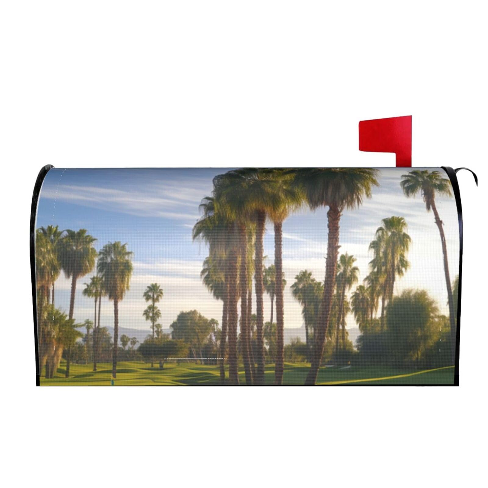 Spring Summer Mailbox Covers Magnetic Letter Post Box Cover Palm Tree Golf Course Mailbox Wrap Decoration Mailbox Post Cover for Garden Yard Outside Welcome Decor 25.5x21 in