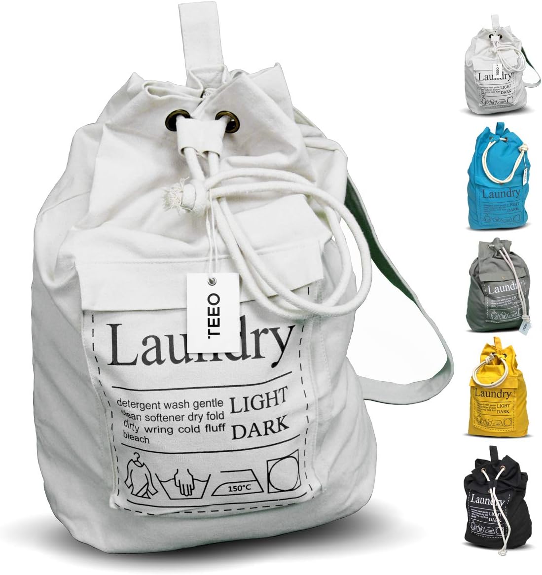 Teeo - Laundry Backpack - College Dorm Room Essentials - Laundry Bag Travel - Hamper - Backpack Large Spacious 25”X20” Drawstring 100% Sturdy Cotton Canvas, Hamper Storage Organizer (Natural)
