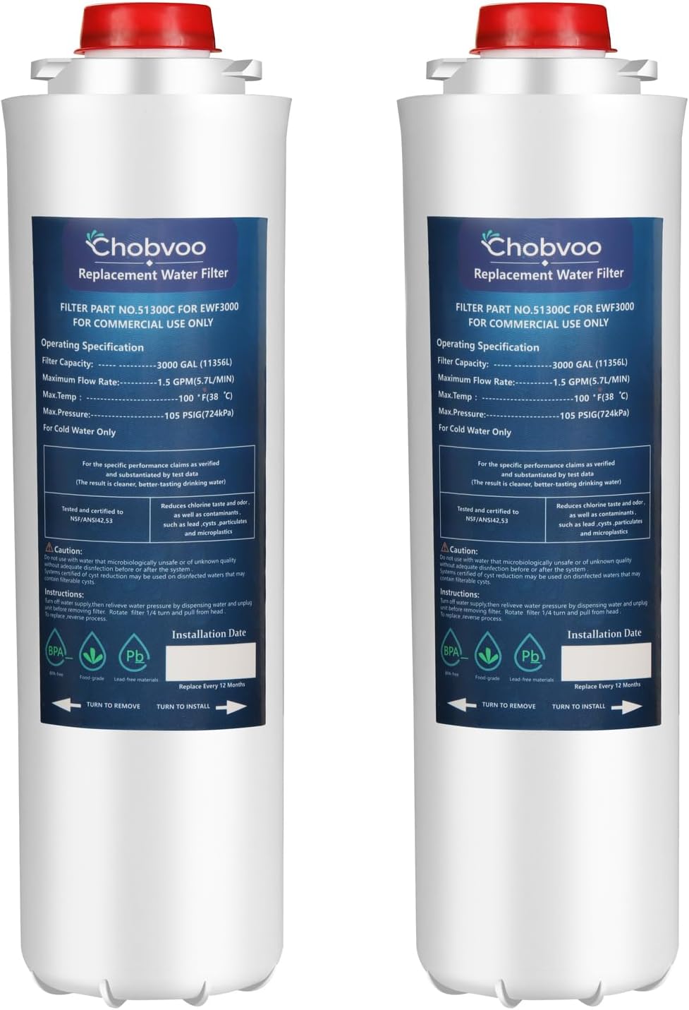 51300C Replacement filter (No Chip) Compatible with Elkay EzH2O,Halsey Taylor Bottle Station LZS8WSLK, LZS8WSSP, Replacement Elkay EWF3000 for 51300C ERF750, 51299C, 55898C, 3000 Gallon (2 Pack)
