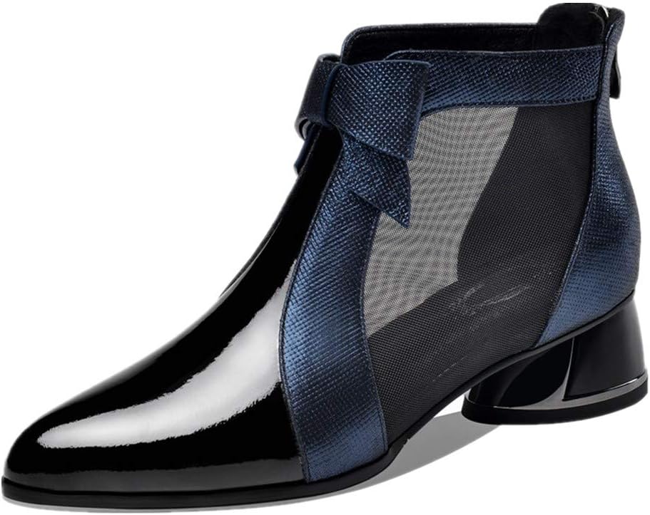 TinaCus Women's Patent Leather Pointed Toe Cute Bowknot Handmade Low Chunky Heel Stylish Ankle Boots with Back Zipper