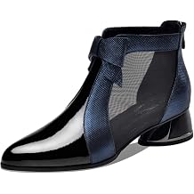 TinaCus Women's Patent Leather Pointed Toe Cute Bowknot Handmade Low Chunky Heel Stylish Ankle Boots with Back Zipper